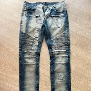 Distressed Moto Style Mens Denim